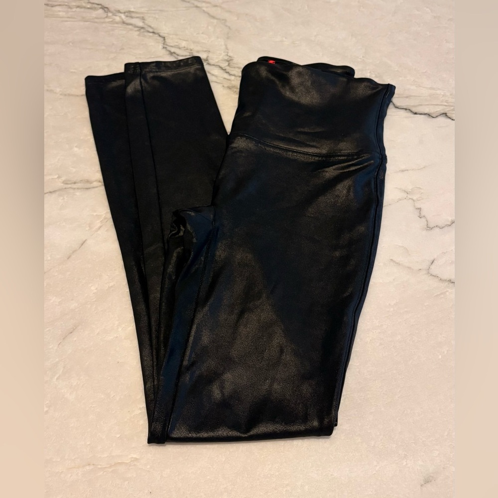 SPANX shape Faux Leather Leggings w/ tummy control